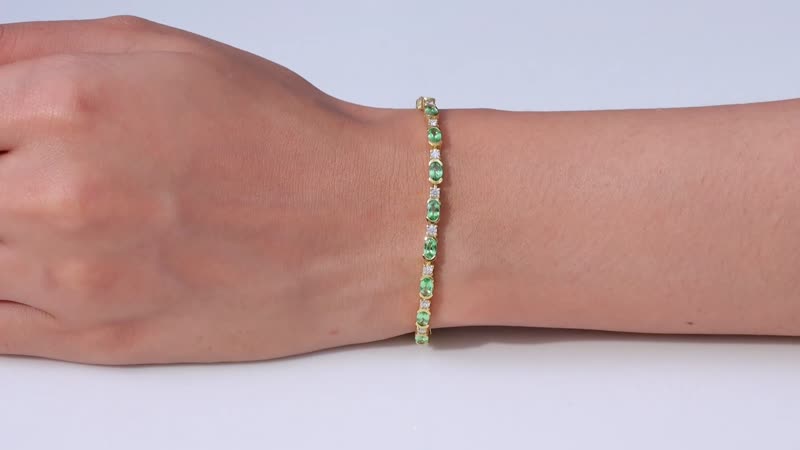 Tsavorite Garnet and Moissanite Bracelet in Vermeil Yellow Gold Over Sterling Silver (6.50 In) 5.50 ctw (Del. in 10-12 Days)