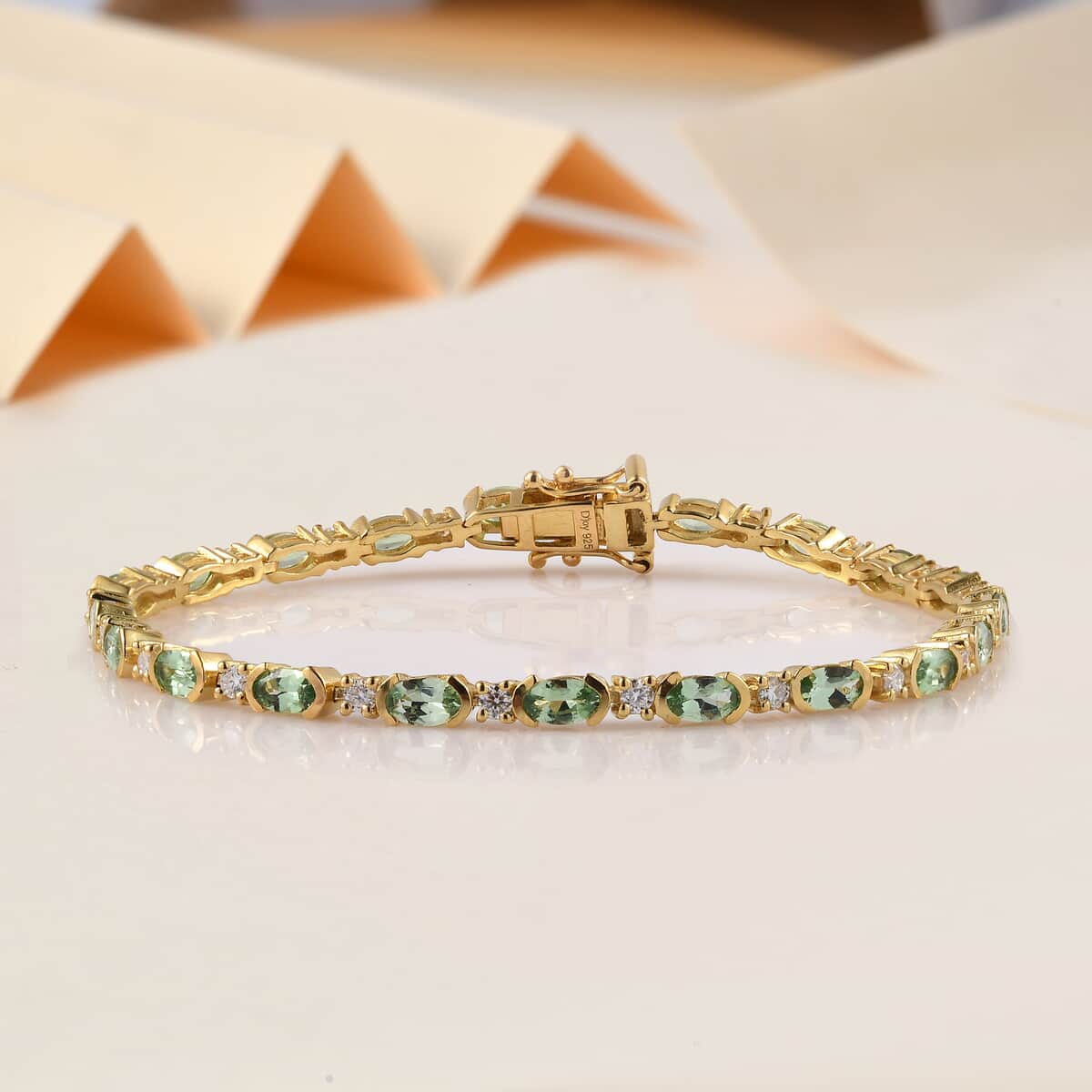 Tsavorite Garnet and Moissanite Bracelet in Vermeil Yellow Gold Over Sterling Silver (7.25 In) 5.80 ctw image number 1