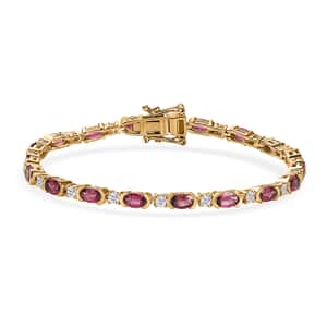 Ofiki Rubellite and Moissanite Bracelet in Vermeil Yellow Gold Over Sterling Silver (6.50 In) 5.60 ctw