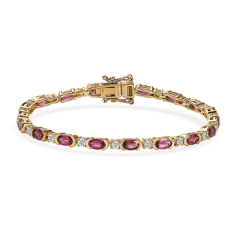 D'Joy Ofiki Rubellite and Moissanite Bracelet in Vermeil Yellow Gold Over Sterling Silver (6.50 In) 5.60 ctw