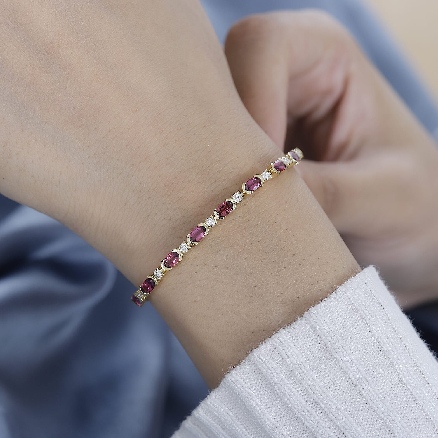 D'Joy Ofiki Rubellite and Moissanite Bracelet in Vermeil Yellow Gold Over Sterling Silver (6.50 In) 5.60 ctw