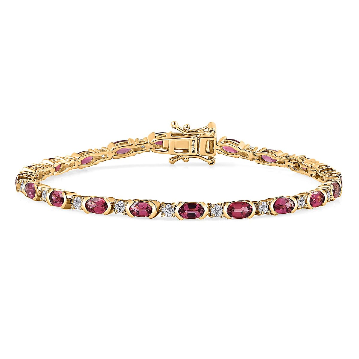 Ofiki Rubellite and Moissanite Bracelet in Vermeil Yellow Gold Over Sterling Silver (7.25 In) 6.50 ctw image number 0