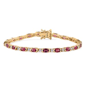 Ofiki Rubellite and Moissanite Bracelet in Vermeil Yellow Gold Over Sterling Silver (7.25 In) 6.50 ctw