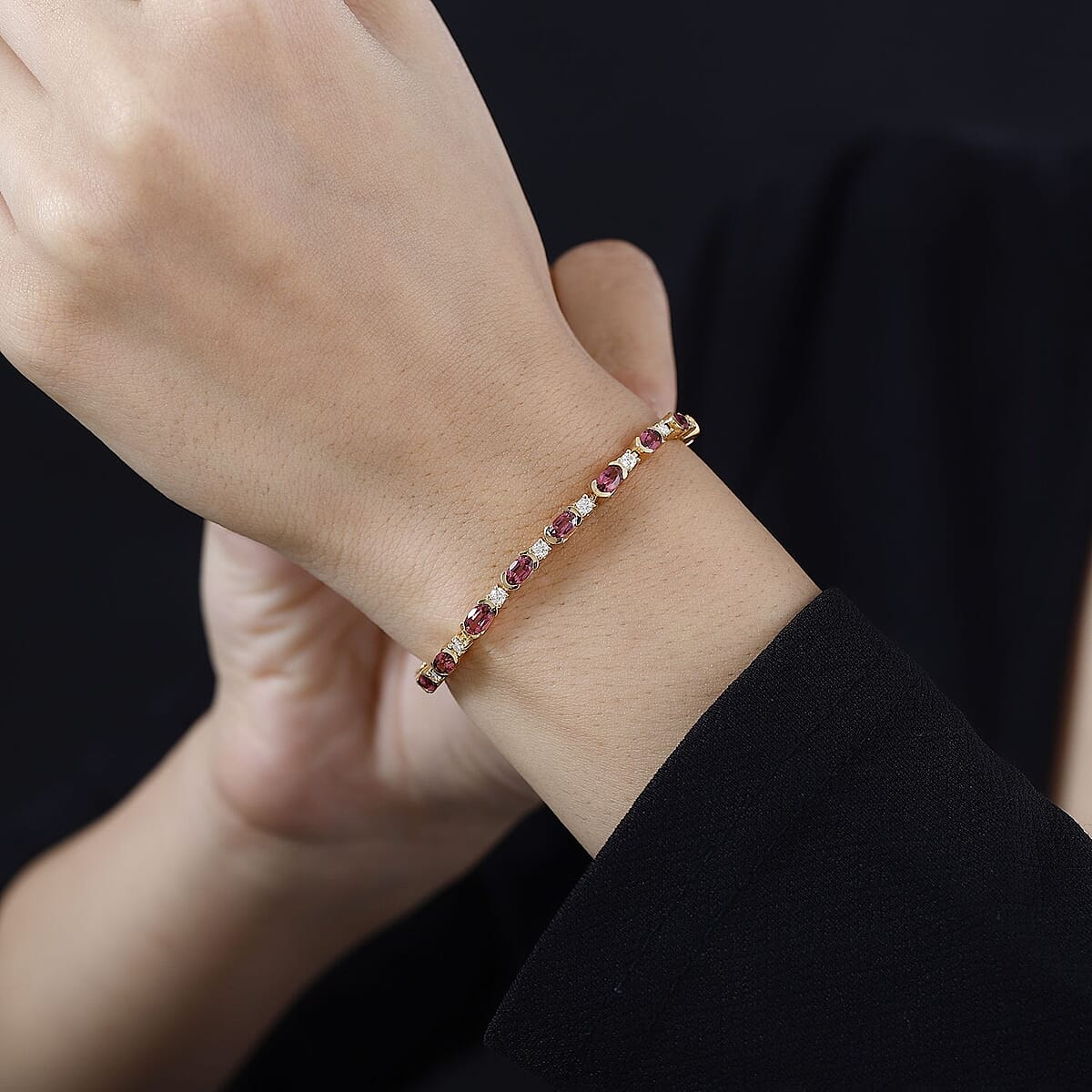 Ofiki Rubellite and Moissanite Bracelet in Vermeil Yellow Gold Over Sterling Silver (7.25 In) 6.50 ctw image number 2