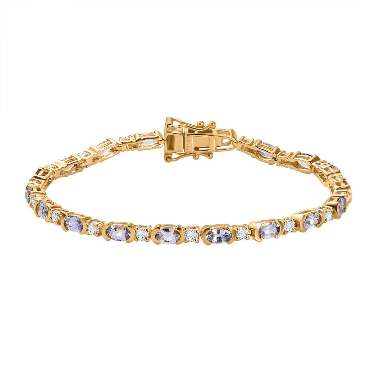 Ceylon Blue Sapphire and Moissanite Bracelet in Vermeil Yellow Gold Over Sterling Silver (6.50 In) 6.15 ctw image number 0