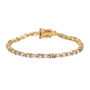 Ceylon Blue Sapphire and Moissanite Bracelet in Vermeil Yellow Gold Over Sterling Silver (6.50 In) 6.15 ctw