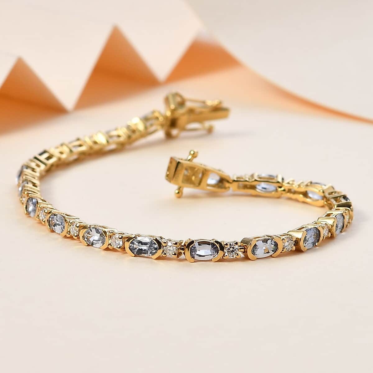 Ceylon Blue Sapphire and Moissanite Bracelet in Vermeil Yellow Gold Over Sterling Silver (6.50 In) 6.15 ctw image number 1