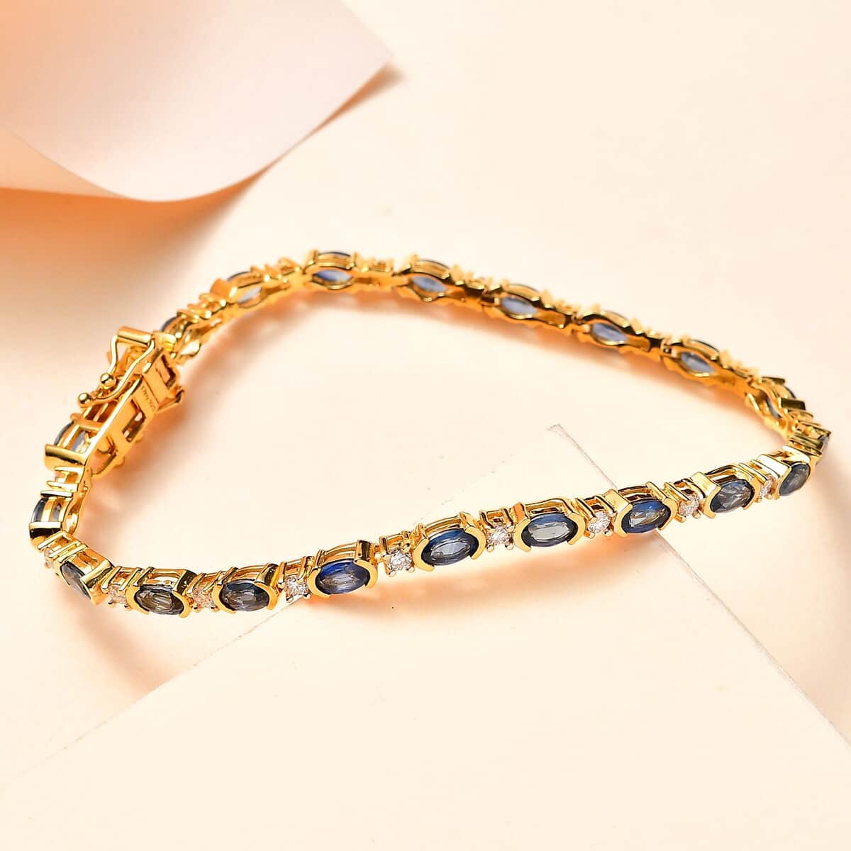 Ceylon Blue Sapphire and Moissanite Bracelet in Vermeil Yellow Gold Over Sterling Silver (7.25 In) 6.80 ctw image number 1