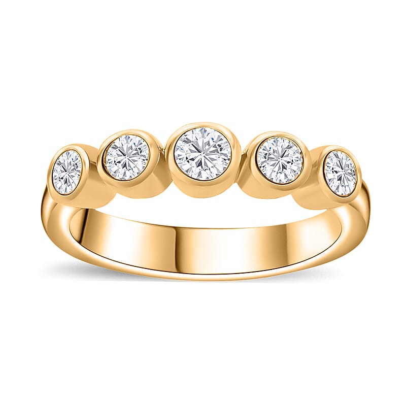 Moissanite 5 Stone Ring in 18K Vermeil Yellow Gold Over Sterling Silver (Size 10.0) 0.50 ctw