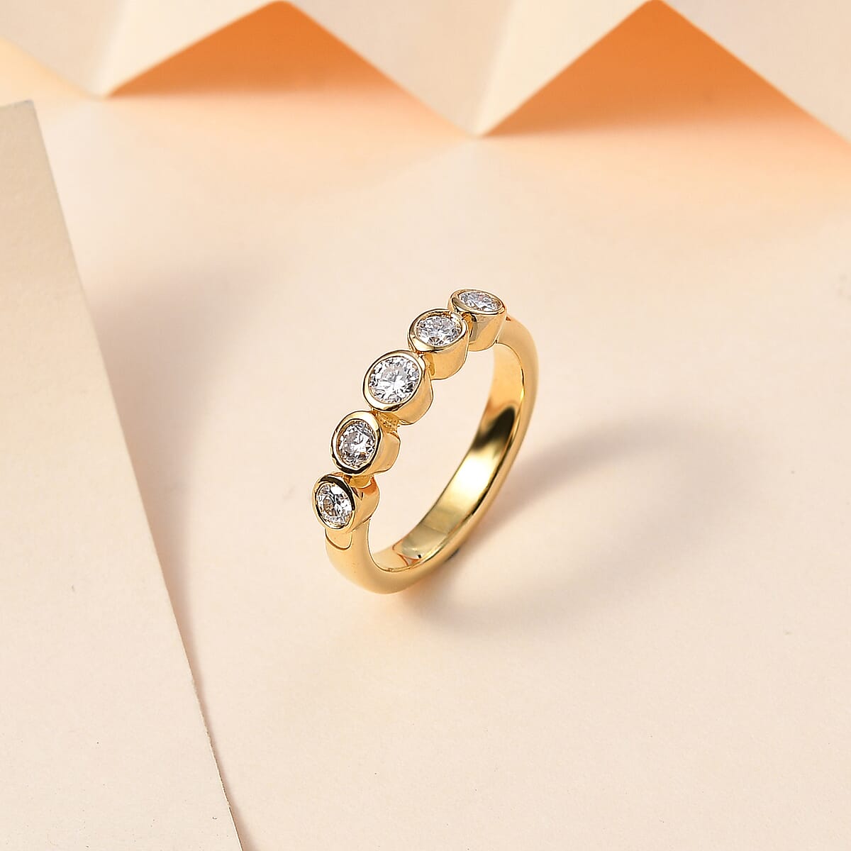 Moissanite 5 Stone Ring in 18K Vermeil YG Over Sterling Silver (Size 10.0) 0.50 ctw image number 1