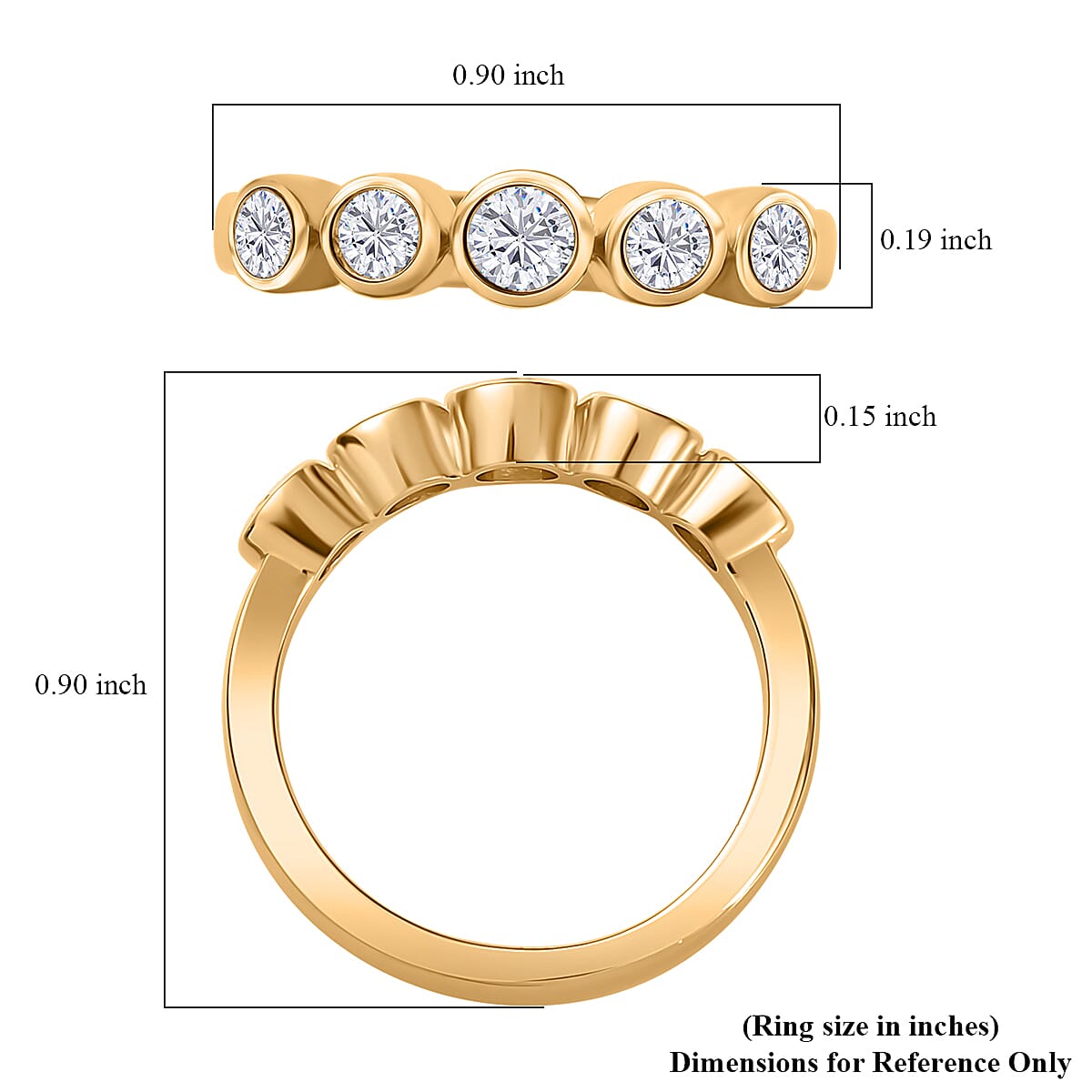 Moissanite 5 Stone Ring in 18K Vermeil Yellow Gold Over Sterling Silver (Size 10.0) 0.50 ctw