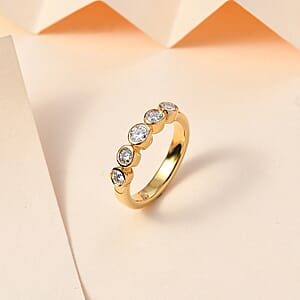D'Joy Moissanite 5 Stone Ring in 18K Vermeil Yellow Gold Over Sterling Silver (Size 7.0) 0.50 ctw