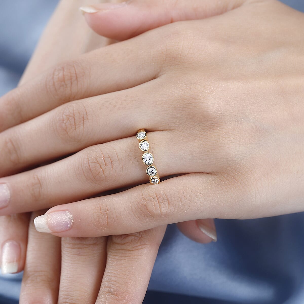 D'Joy Moissanite 5 Stone Ring in 18K Vermeil Yellow Gold Over Sterling Silver (Size 7.0) 0.50 ctw image number 2