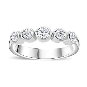 Moissanite 5 Stone Ring in Rhodium Over Sterling Silver (Size 6.0) 0.50 ctw