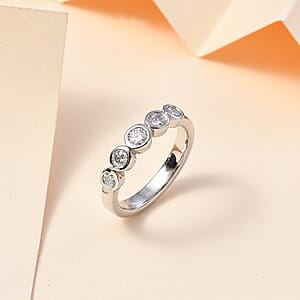 Moissanite 5 Stone Ring in Rhodium Over Sterling Silver (Size 6.0) 0.50 ctw