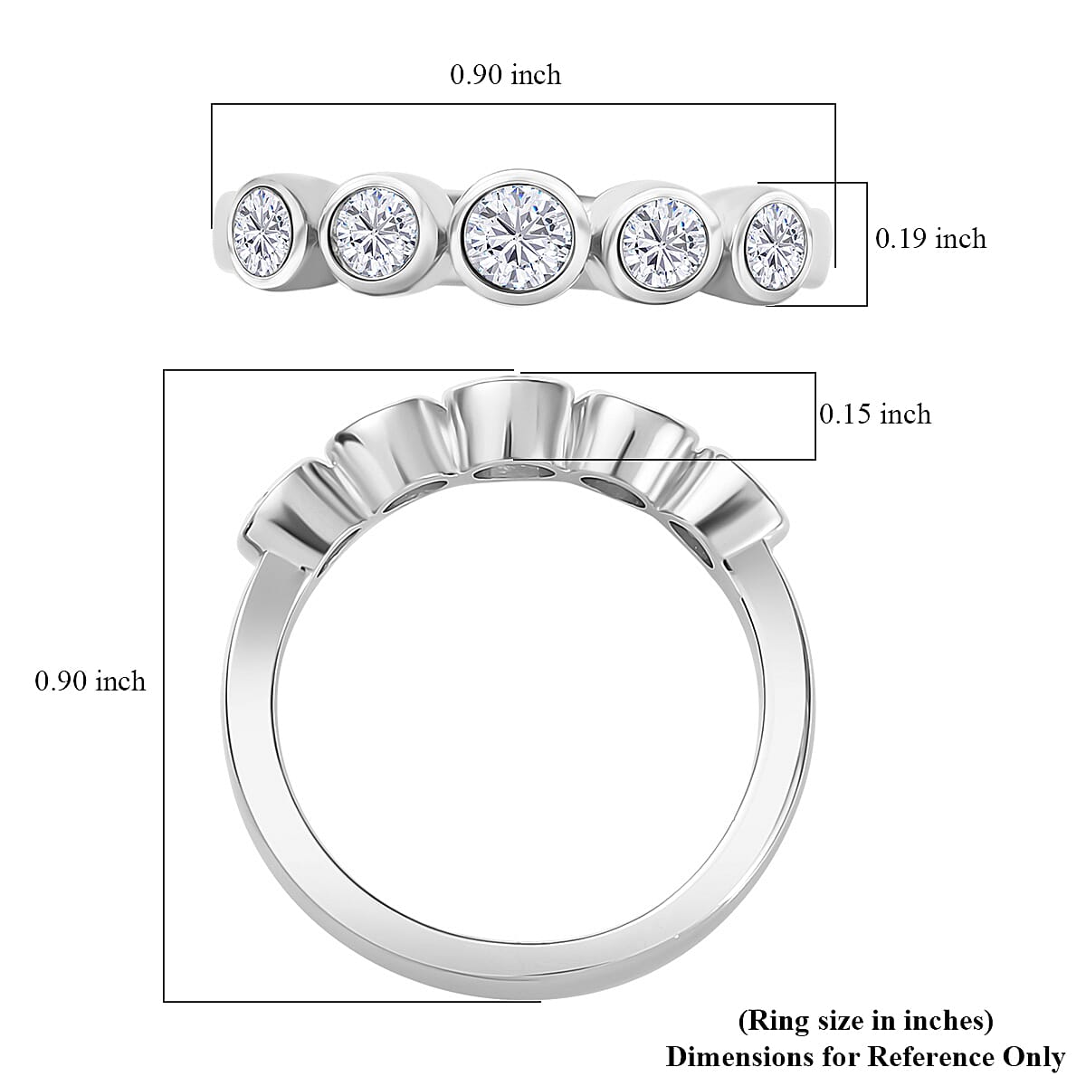 Moissanite 5 Stone Ring in Rhodium Over Sterling Silver (Size 6.0) 0.50 ctw image number 5
