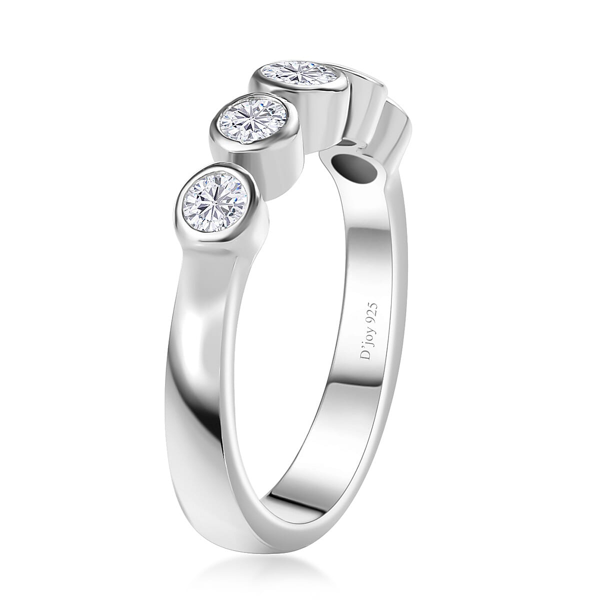 Moissanite 5 Stone Ring in Rhodium Over Sterling Silver (Size 8.0) 0.50 ctw image number 3