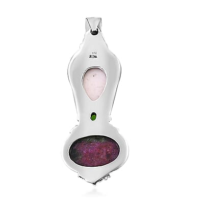 Sajen Silver Carved Bone and Multi Gemstone Pendant in Sterling Silver 27.50 ctw