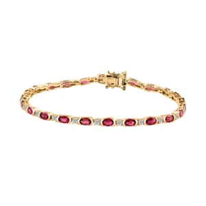 Ofiki Rubellite and Moissanite Bracelet in Vermeil Yellow Gold Over Sterling Silver (8.00 In) 7.20 ctw