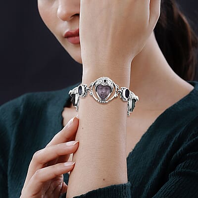 Sajen Silver Galilea Rose Quartz Carved and Multi Gemstone Bracelet in Sterling Silver (7.25 In) 39.10 ctw