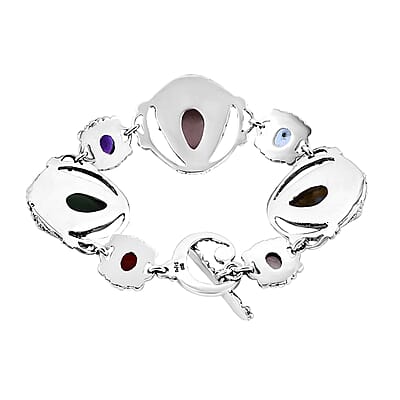 Sajen Silver Galilea Rose Quartz Carved and Multi Gemstone Bracelet in Sterling Silver (7.25 In) 39.10 ctw