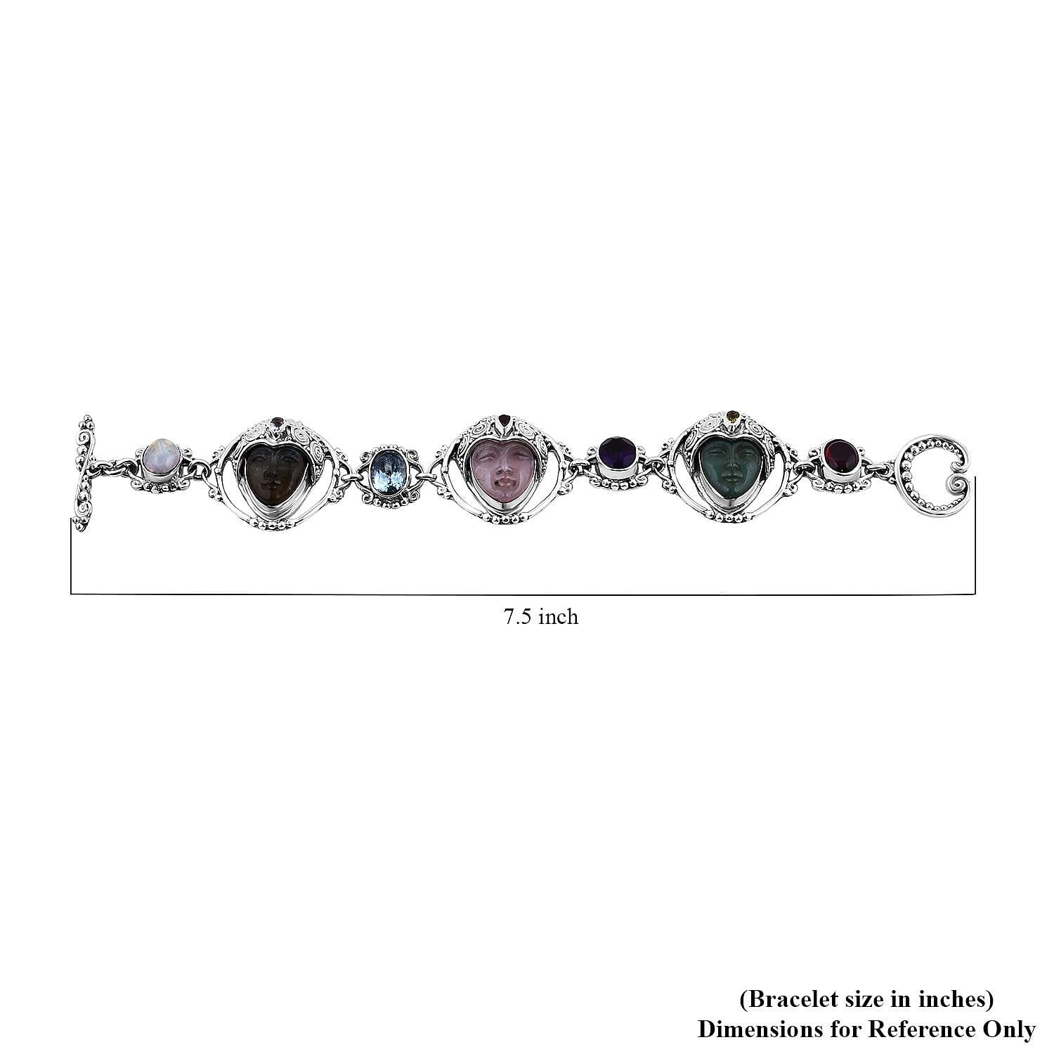 Sajen Silver Galilea Rose Quartz Carved and Multi Gemstone Bracelet in Sterling Silver (7.25 In) 39.10 ctw