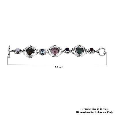 Sajen Silver Galilea Rose Quartz Carved and Multi Gemstone Bracelet in Sterling Silver (7.25 In) 39.10 ctw