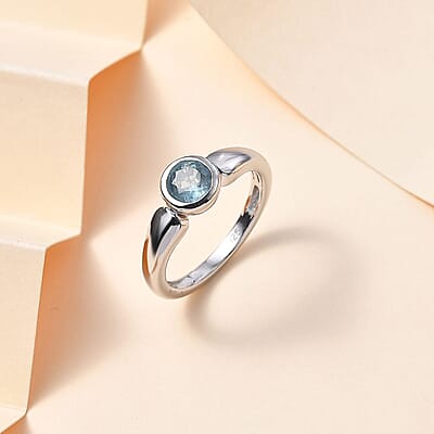 Aqua Kyanite 1.00 ctw Ring in Rhodium Over Sterling Silver (Size 10.0)