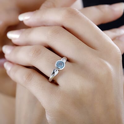 Aqua Kyanite 1.00 ctw Ring in Rhodium Over Sterling Silver (Size 10.0)