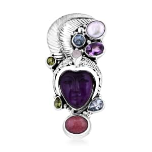 Sajen Silver African Amethyst Carved and Multi Gemstone Pendant in Sterling Silver 14.65 ctw