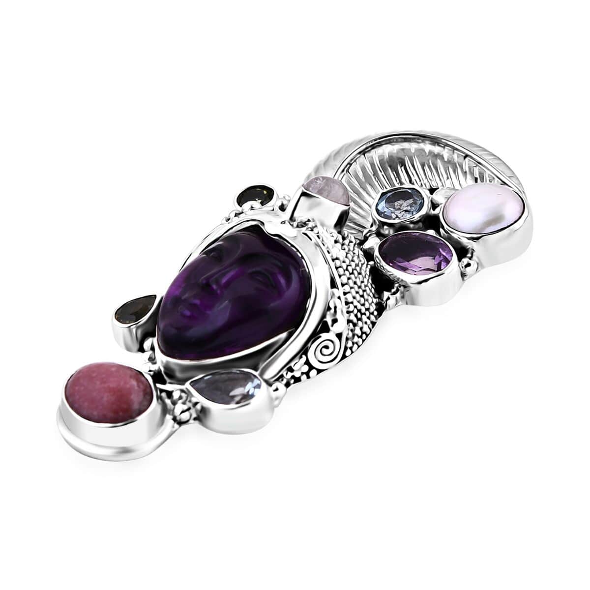 Sajen Silver African Amethyst Carved and Multi Gemstone Pendant in Sterling Silver 14.65 ctw image number 3