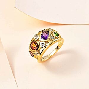 African Amethyst and Multi Gemstone 2.58 ctw Ring in 18K Vermeil Yellow Gold Over Sterling Silver (Size 11.5)