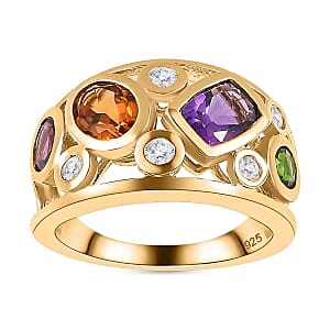 African Amethyst and Multi Gemstone 2.58 ctw Ring in 18K Vermeil Yellow Gold Over Sterling Silver (Size 11.5)
