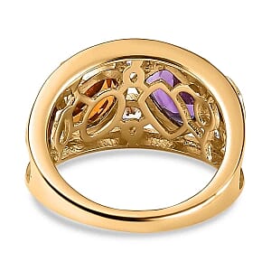 African Amethyst and Multi Gemstone 2.58 ctw Ring in 18K Vermeil Yellow Gold Over Sterling Silver (Size 11.5)