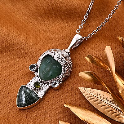 Sajen Silver Green Aventurine and Multi Gemstone Pendant in Sterling Silver 14.60 ctw