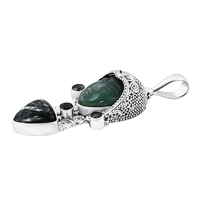 Sajen Silver Green Aventurine and Multi Gemstone Pendant in Sterling Silver 14.60 ctw