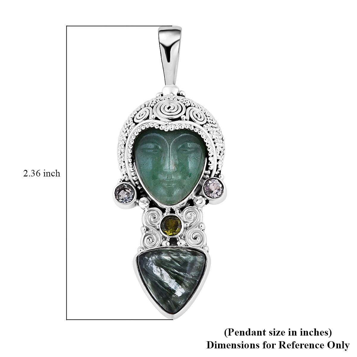 Sajen Silver Green Aventurine and Multi Gemstone Pendant in Sterling Silver 14.60 ctw