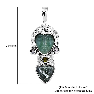 Sajen Silver Green Aventurine and Multi Gemstone Pendant in Sterling Silver 14.60 ctw
