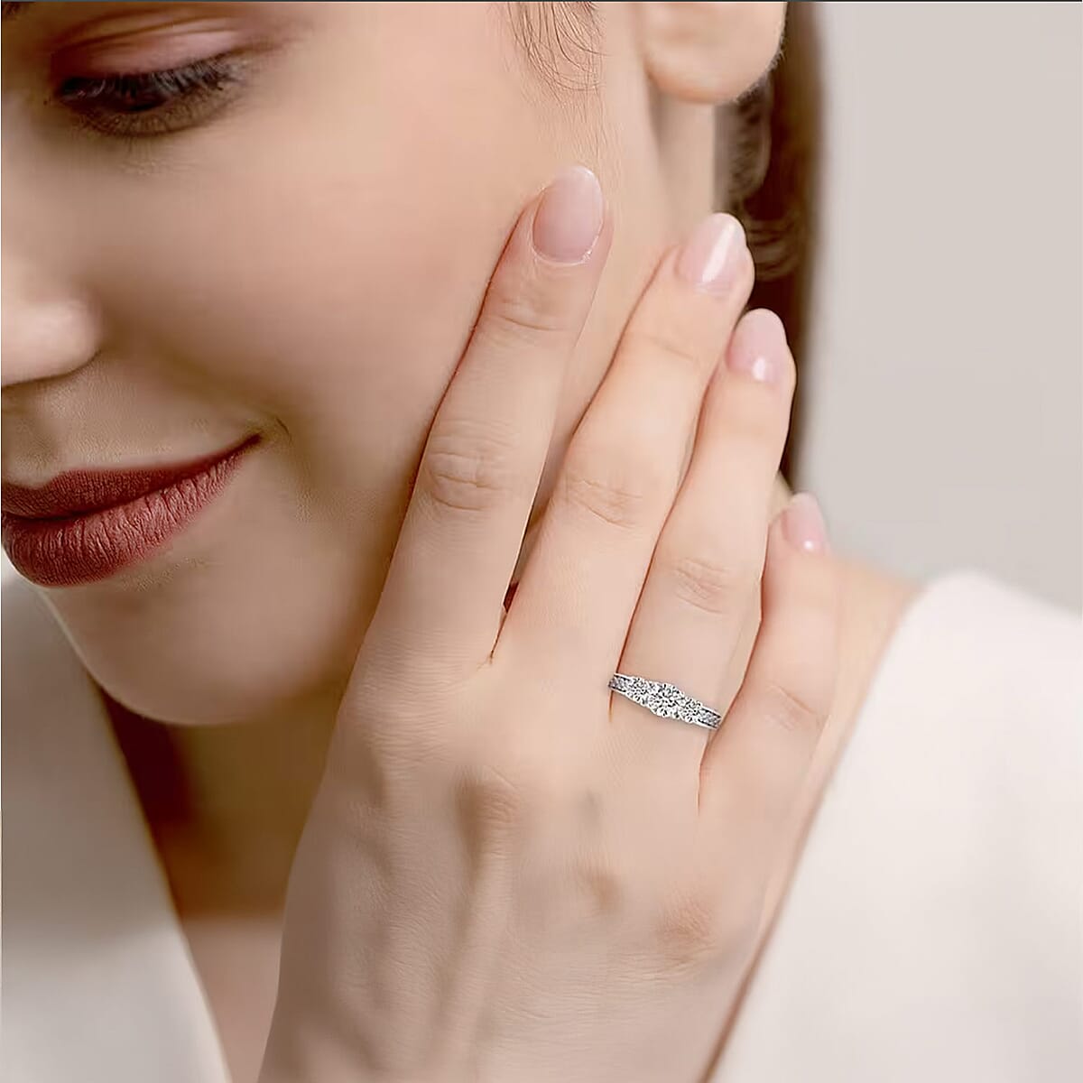 Lab Grown Diamond (F-G, VS) Ring in Platinum Over Sterling Silver (Size 8.0) 1.50 ctw image number 1