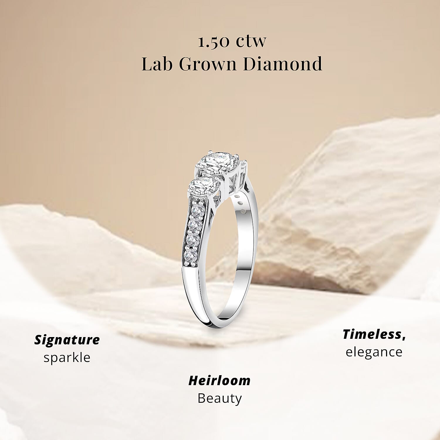 Lab Grown Diamond (F-G, VS) Ring in Platinum Over Sterling Silver (Size 8.0) 1.50 ctw (Del. In 10-12 Days)