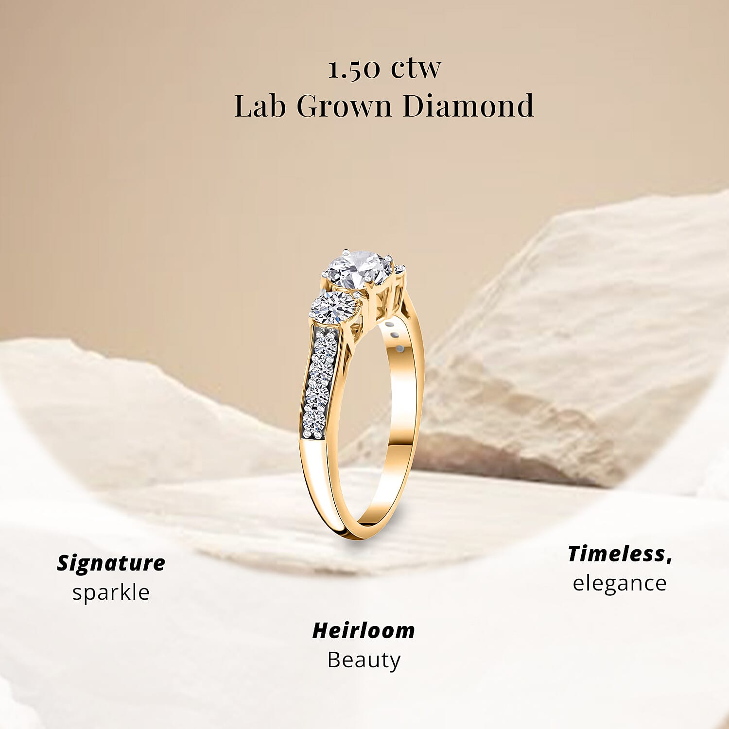 Luxuriant Lab Grown Diamond F-G VS Ring in Vermeil Yellow Gold Over Sterling Silver (Size 6.0) 1.50 ctw