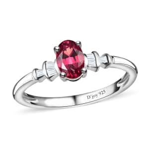 Ofiki Rubellite and Diamond Ring in Platinum Over Sterling Silver (Size 10.0) 0.70 ctw