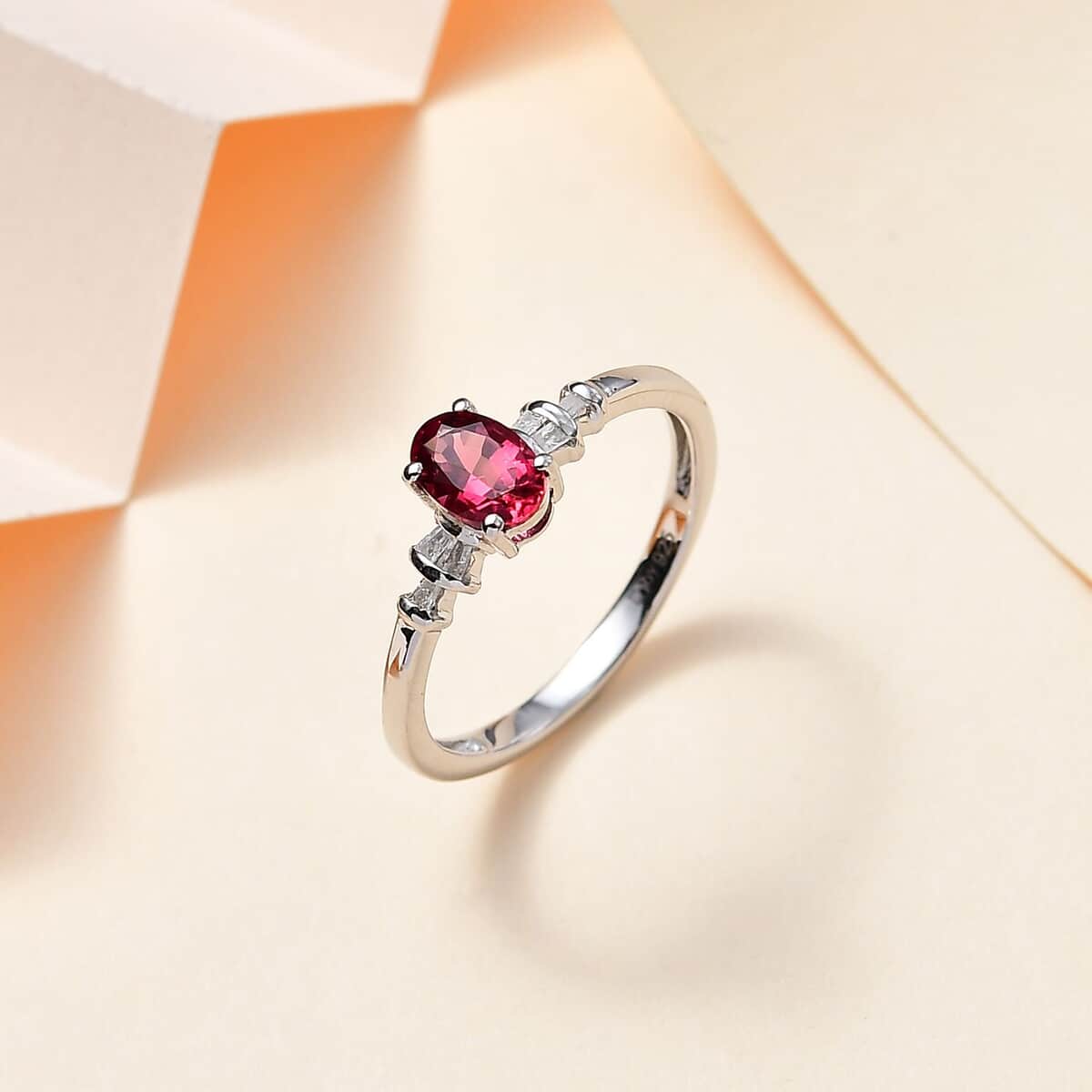 Ofiki Rubellite and Diamond Ring in Platinum Over Sterling Silver (Size 10.0) 0.70 ctw image number 1