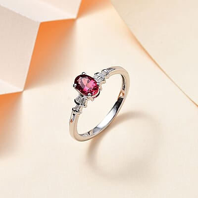 Ofiki Rubellite and Diamond Ring in Platinum Over Sterling Silver (Size 10.0) 0.70 ctw
