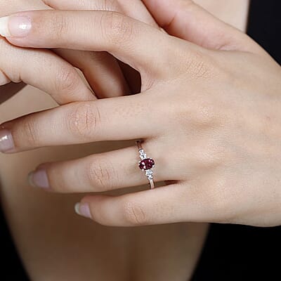 Ofiki Rubellite and Diamond Ring in Platinum Over Sterling Silver (Size 10.0) 0.70 ctw