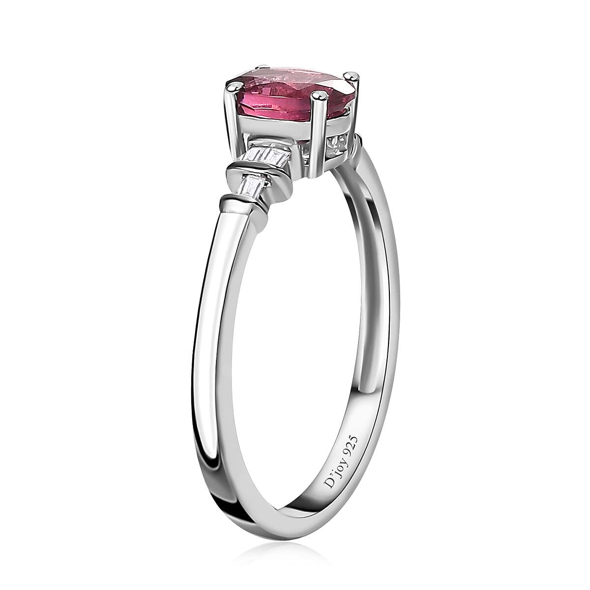 Ofiki Rubellite and Diamond Ring in Platinum Over Sterling Silver (Size 10.0) 0.70 ctw