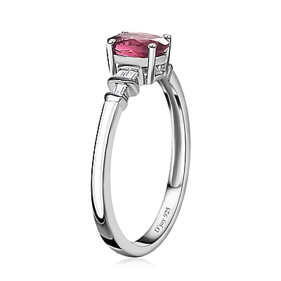 Ofiki Rubellite and Diamond Ring in Platinum Over Sterling Silver (Size 10.0) 0.70 ctw