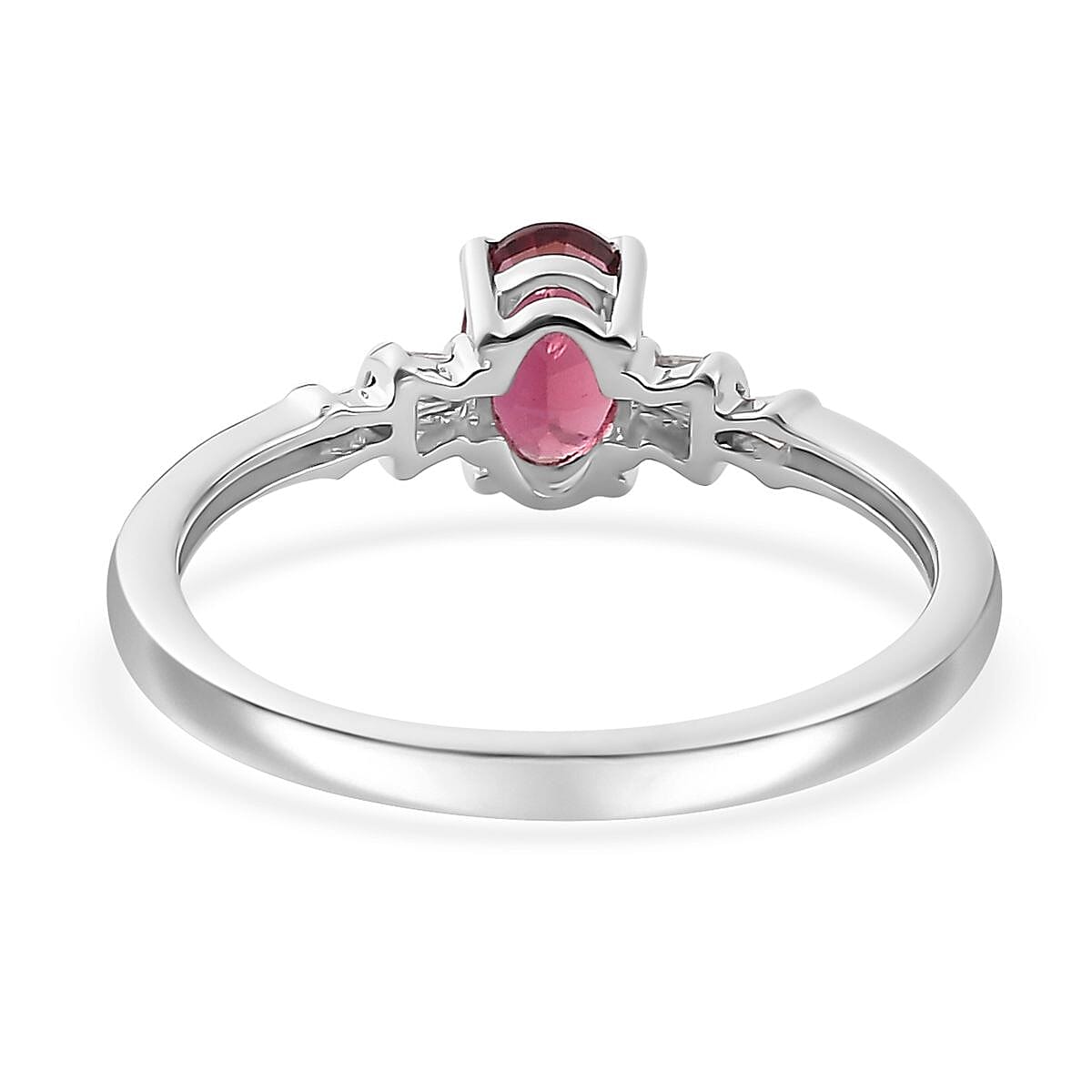 Ofiki Rubellite and Diamond Ring in Platinum Over Sterling Silver (Size 10.0) 0.70 ctw