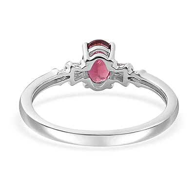 Ofiki Rubellite and Diamond Ring in Platinum Over Sterling Silver (Size 10.0) 0.70 ctw