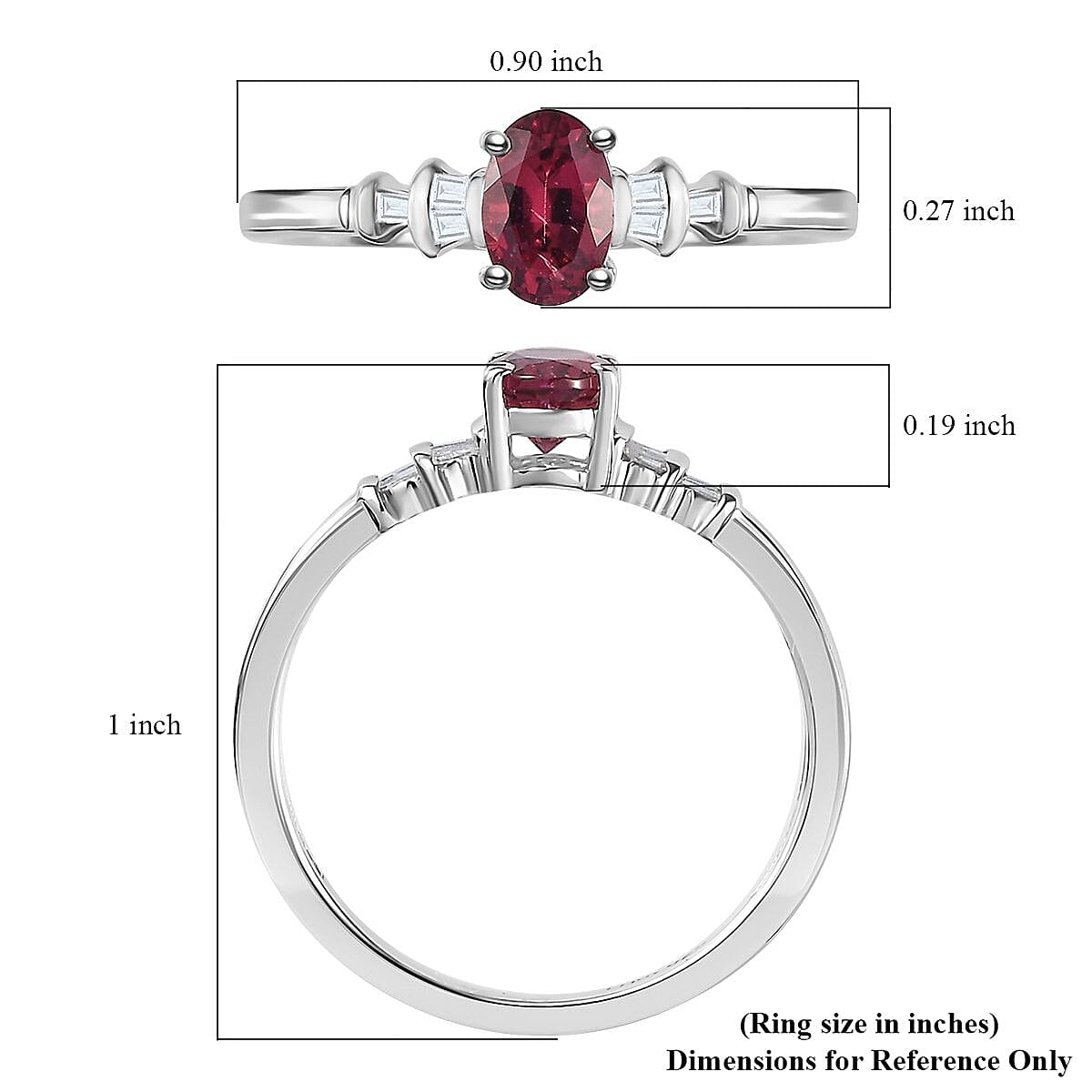 Ofiki Rubellite and Diamond Ring in Platinum Over Sterling Silver (Size 10.0) 0.70 ctw